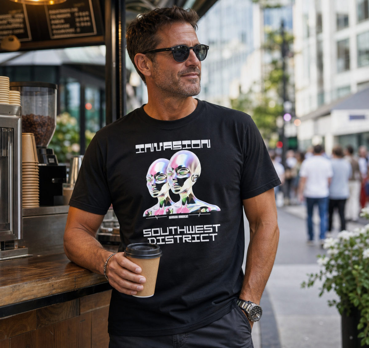 Invasion T-Shirt – Futuristisches Sci-Fi Design | Southwest District | Unisex Schwarz