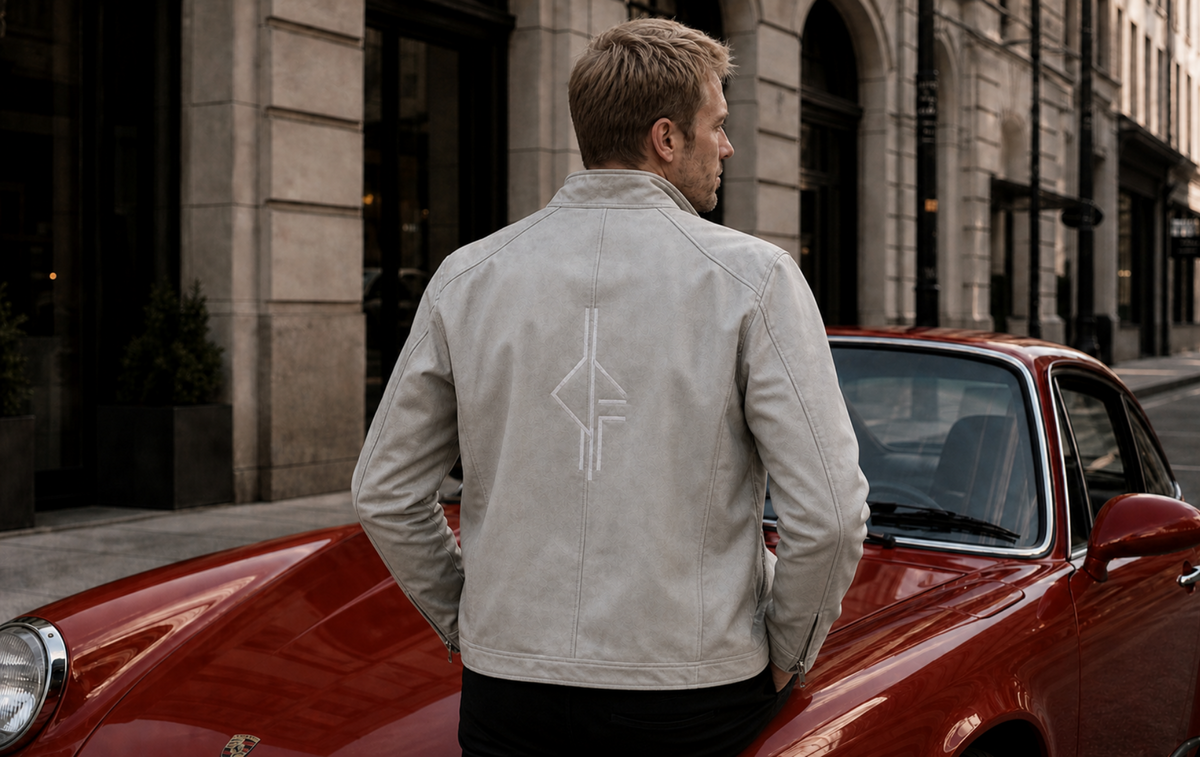 Southwest District Premium Bikerjacke Hellgrau | Runenstick | Gr. XL