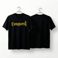 Schwarzes Conquest T-Shirt – kraftvolles Statement in Glitzer-Gold Effekt
