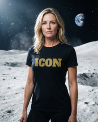 Schwarzes ICON T-Shirt – dein Statement im goldenen Glitzer-Effekt