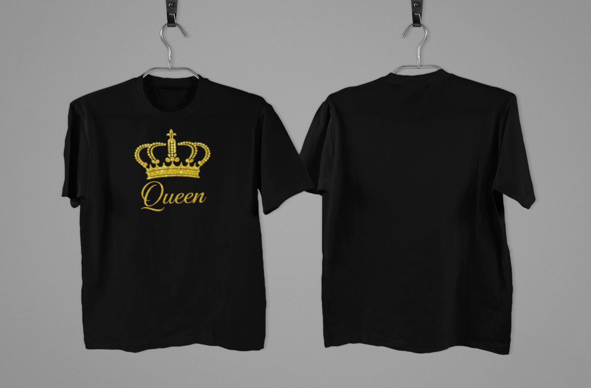 T-Shirt mit goldenem Glitzer-Kronen-Design „Queen“ – stylischer Statement-Look