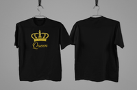 T-Shirt mit goldenem Glitzer-Kronen-Design „Queen“ – stylischer Statement-Look