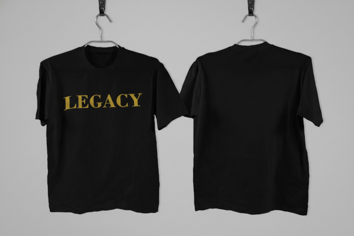 Schwarzes LEGACY T-Shirt – kraftvolles Statement in Glitzer-Gold Effekt