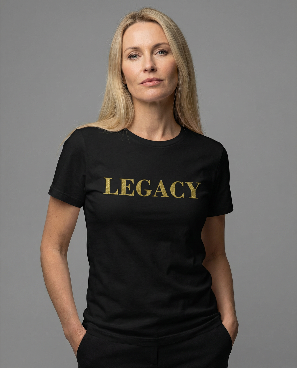 Schwarzes LEGACY T-Shirt – kraftvolles Statement in Glitzer-Gold Effekt
