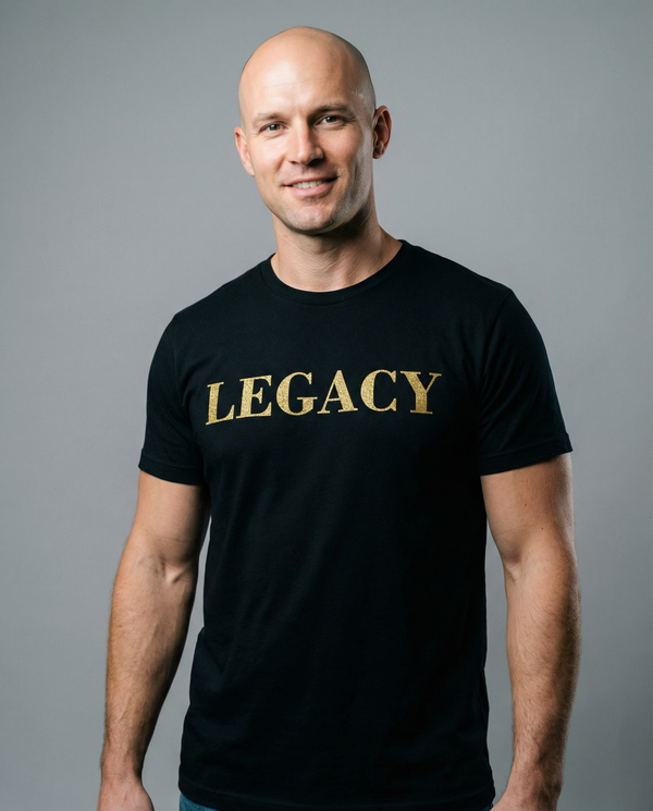 Schwarzes LEGACY T-Shirt – kraftvolles Statement in Glitzer-Gold Effekt