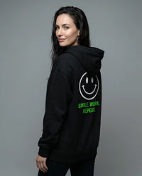 Southwest District Hoodie Unisex "Smile Work Repeat" – Streetwear, Schwarz