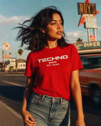 Southwest District T-Shirt Unisex "Techno" – Neon-Rot Edition, Schwarz