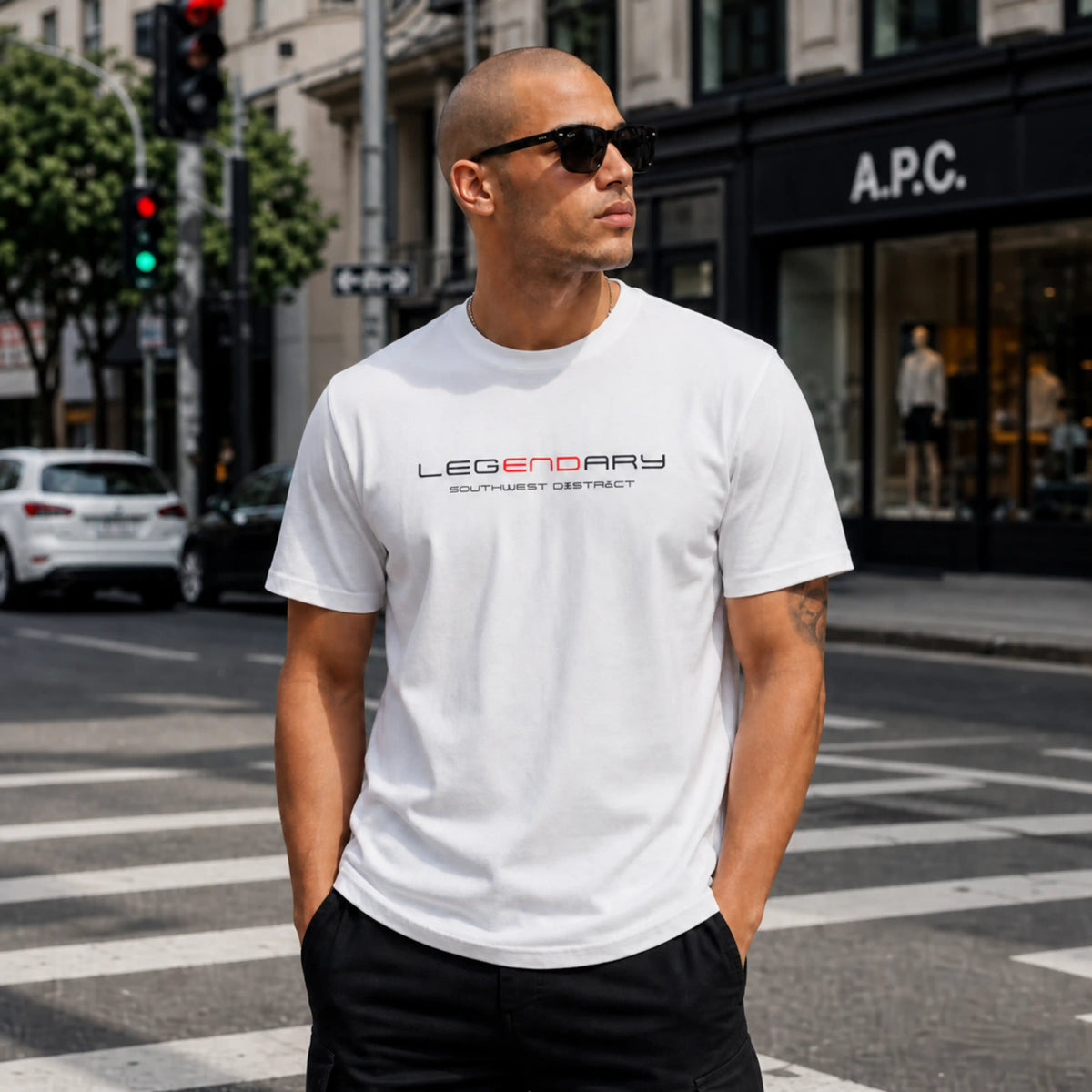 Southwest District T-Shirt Unisex "Legendary" – Minimalist Print, Weiss